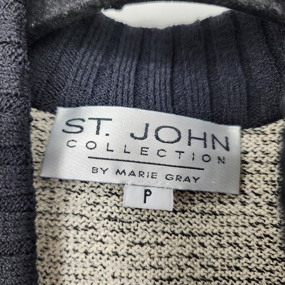 St. John Grey & Black Ribbed Knit Zip-Front Long Sleeve Jacket Size Small - Picture 4 of 5